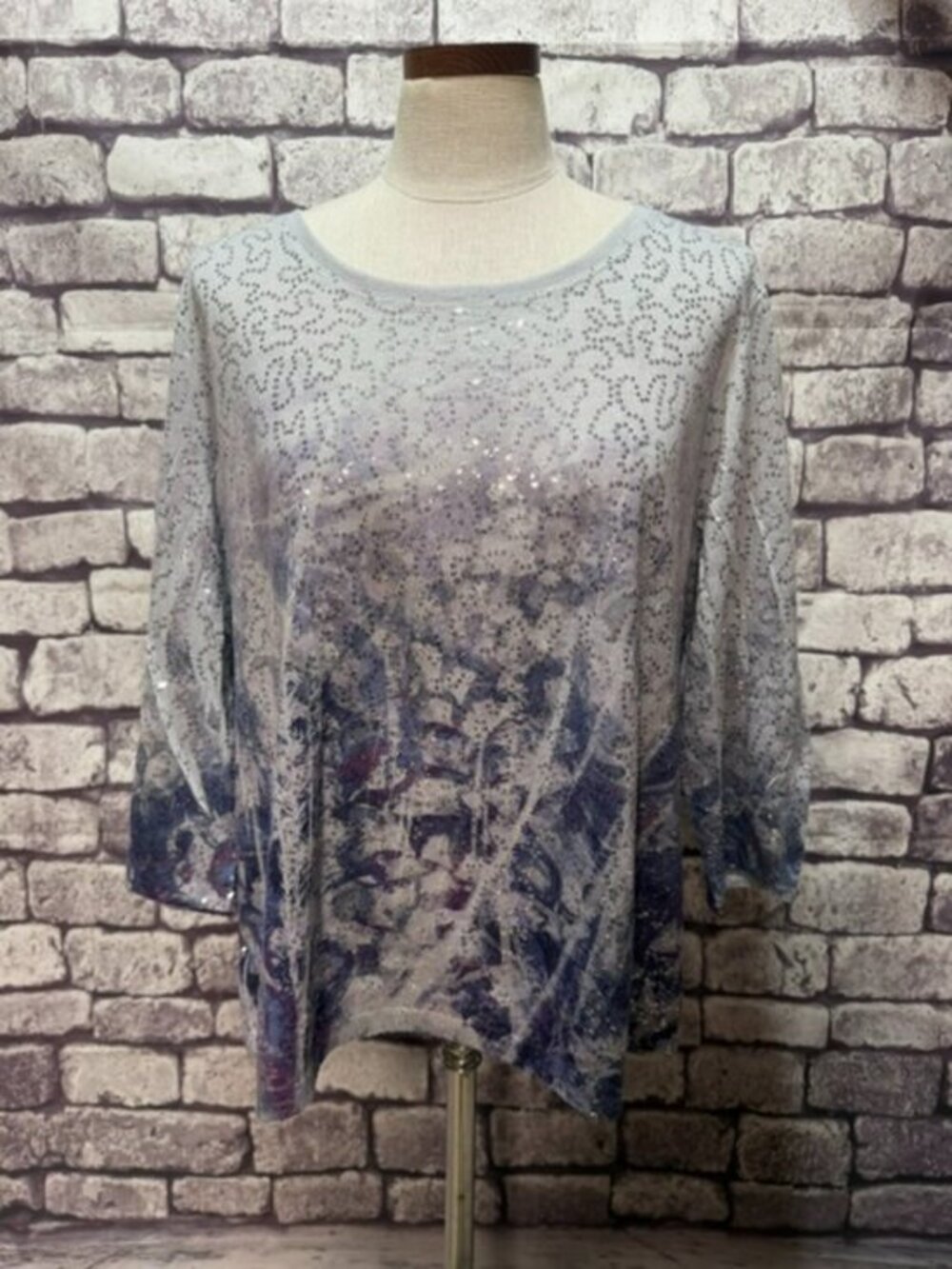 Chico's Zenergy Blue & Gray Scoop Neck Blouse Size XL